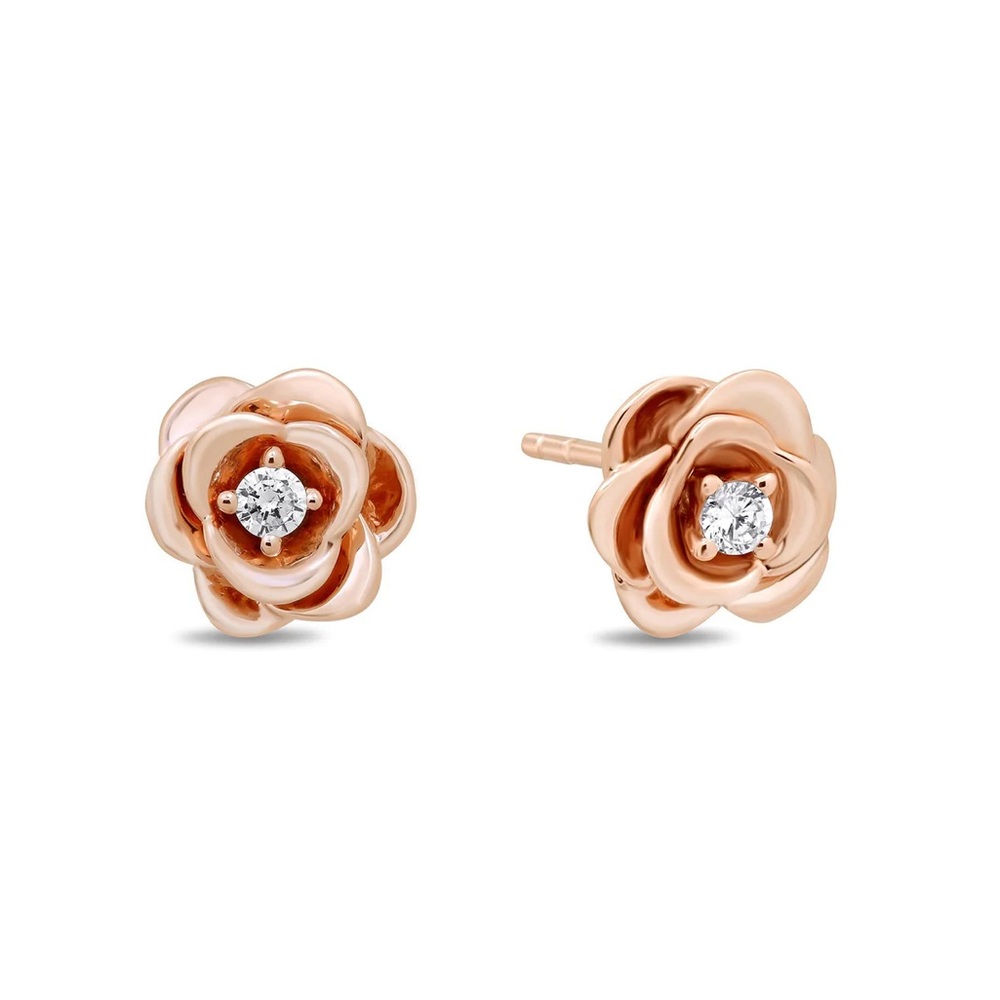 Disney Belle Rose Earrings 14K Rose Gold over Sterling Silver 1/20 CTTW Diamond